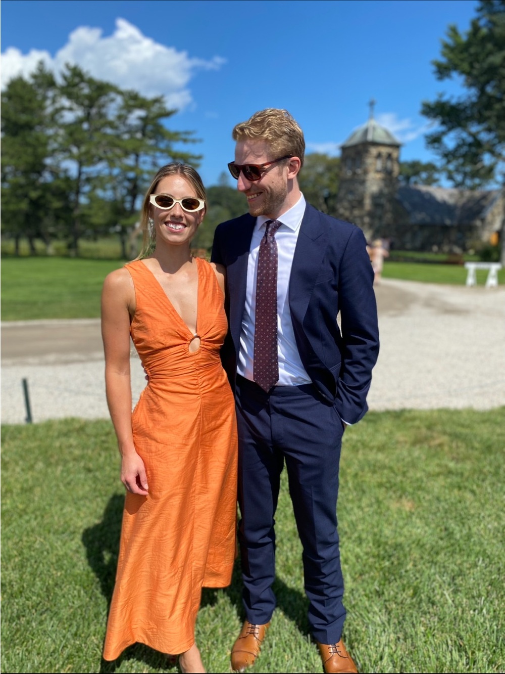 Mon Renn Orange Sleeveless Dress with Front Ring Detail